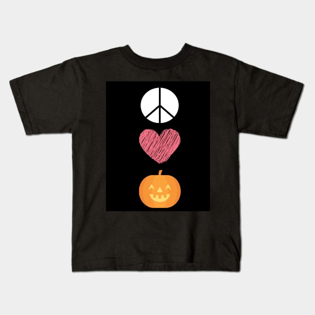 Peace Love And Pumpkin Cute Design Kids T-Shirt by TANSHAMAYA